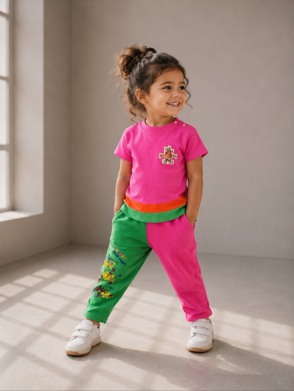 Vintage 90s Pampolina Girls Colorblock T Shirt Leggings Set Germany 92 Size 2/3T